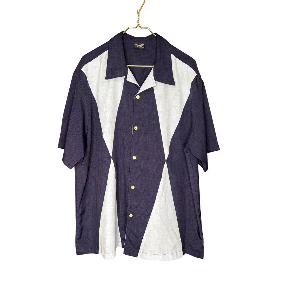 Steady Last Call Mens 3X Bowling Shirt Navy & Gray Geometric Design Martini Glas